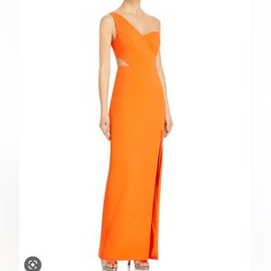 Aidan by Aidan Mattox Asymmetrical One Shoulder Dress with Cutout in Tigerlily